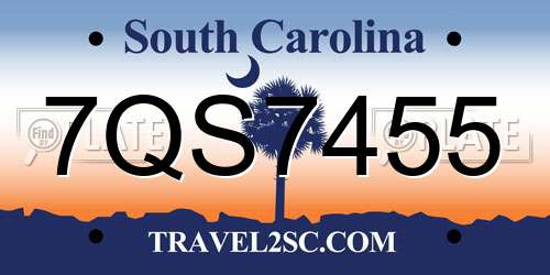 7QS7455 South Carolina License Plate