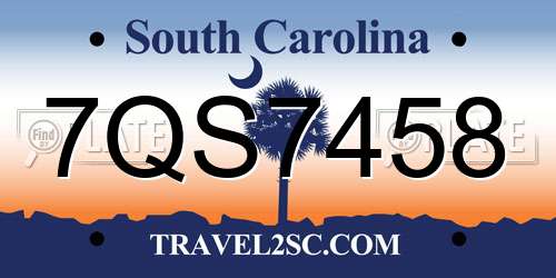 7QS7458 South Carolina License Plate