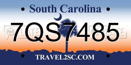 7QS7485 South Carolina License Plate