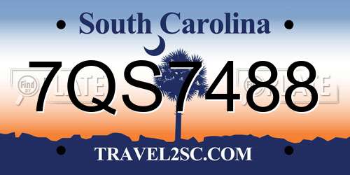 7QS7488 South Carolina License Plate