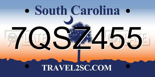 7QSZ455 South Carolina License Plate