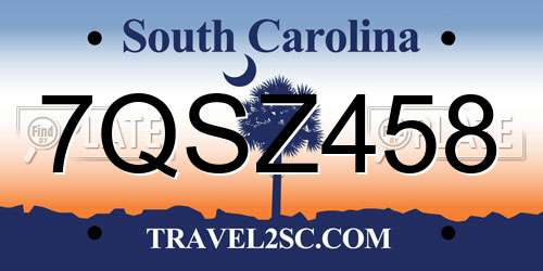 7QSZ458 South Carolina License Plate