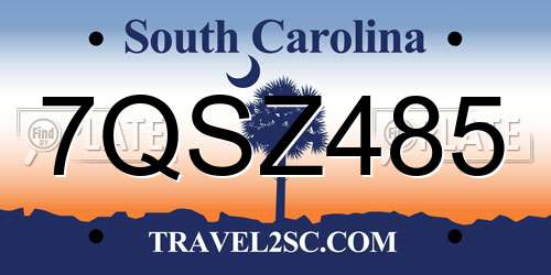 7QSZ485 South Carolina License Plate