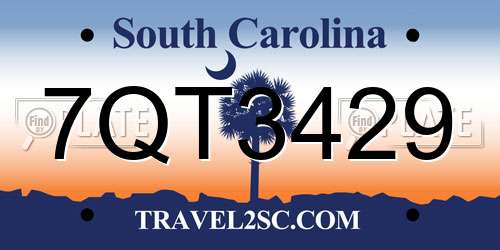7QT3429 South Carolina License Plate