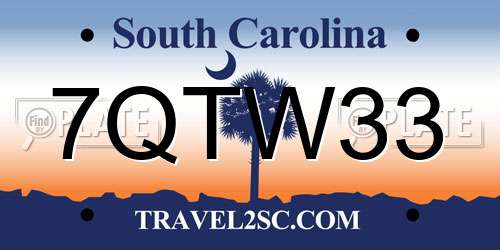 7QTW33 South Carolina License Plate