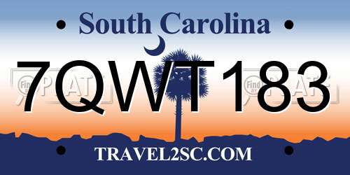 7QWT183 South Carolina License Plate