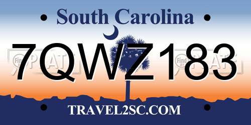 7QWZ183 South Carolina License Plate