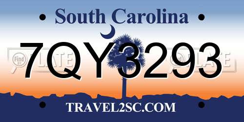 7QY3293 South Carolina License Plate