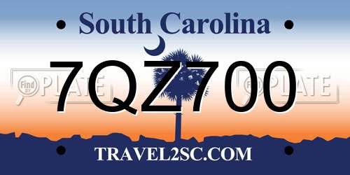 7QZ700 South Carolina License Plate