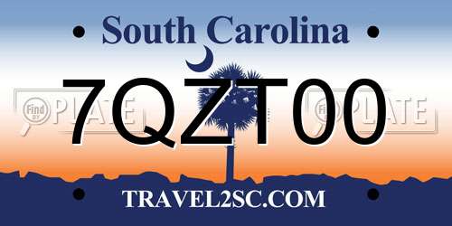 7QZT00 South Carolina License Plate