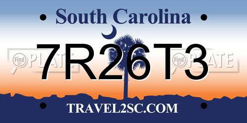 7R26T3 South Carolina License Plate