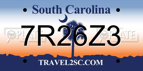 7R26Z3 South Carolina License Plate