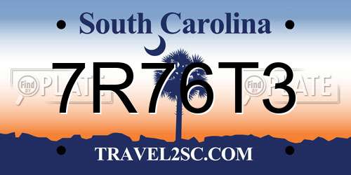 7R76T3 South Carolina License Plate