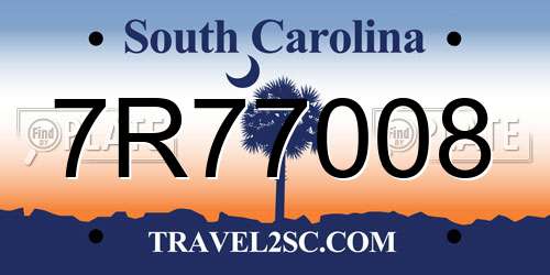 7R77008 South Carolina License Plate