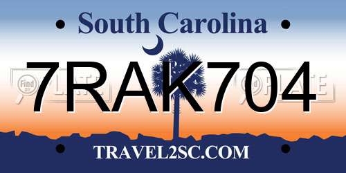 7RAK704 South Carolina License Plate