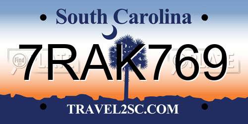 7RAK769 South Carolina License Plate