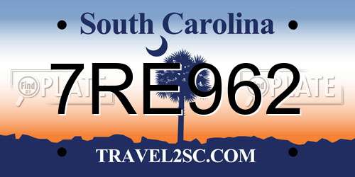 7RE962 South Carolina License Plate
