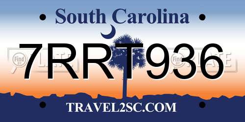 7RRT936 South Carolina License Plate
