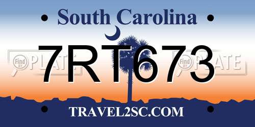 7RT673 South Carolina License Plate