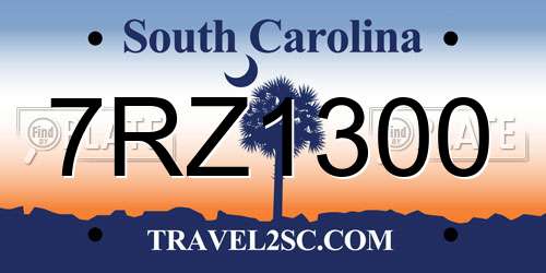 7RZ1300 South Carolina License Plate