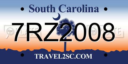 7RZ2008 South Carolina License Plate