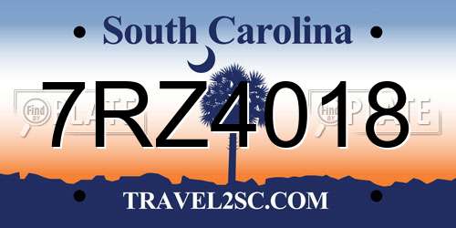 7RZ4018 South Carolina License Plate