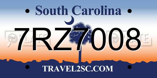 7RZ7008 South Carolina License Plate