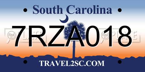 7RZA018 South Carolina License Plate