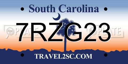 7RZG23 South Carolina License Plate