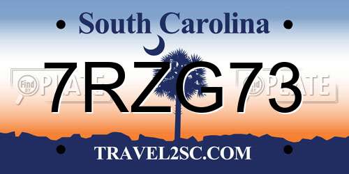 7RZG73 South Carolina License Plate