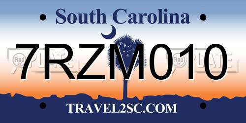 7RZM010 South Carolina License Plate
