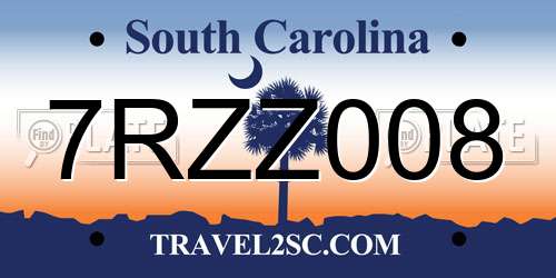 7RZZ008 South Carolina License Plate