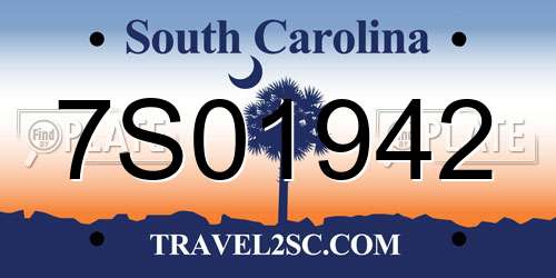 7S01942 South Carolina License Plate