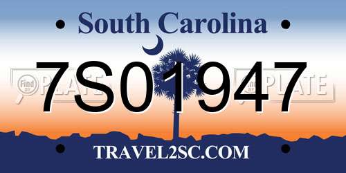 7S01947 South Carolina License Plate
