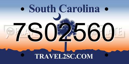 7S02560 South Carolina License Plate