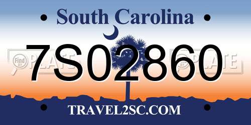 7S02860 South Carolina License Plate
