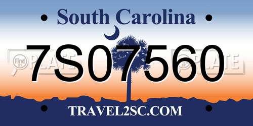 7S07560 South Carolina License Plate