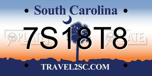 7S18T8 South Carolina License Plate