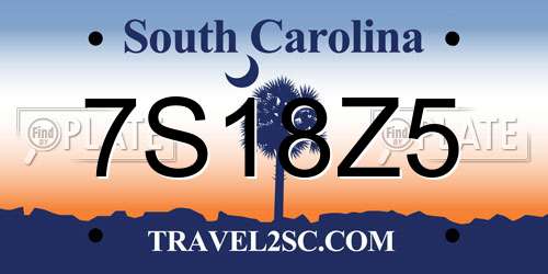 7S18Z5 South Carolina License Plate