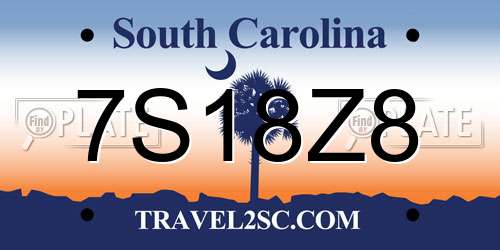 7S18Z8 South Carolina License Plate