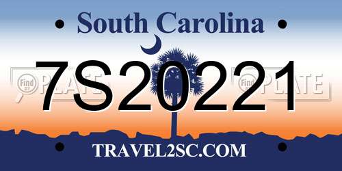 7S20221 South Carolina License Plate