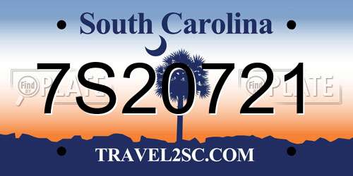 7S20721 South Carolina License Plate