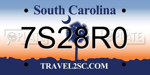 7S28R0 South Carolina License Plate