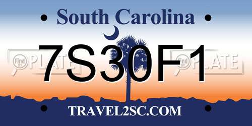 7S30F1 South Carolina License Plate