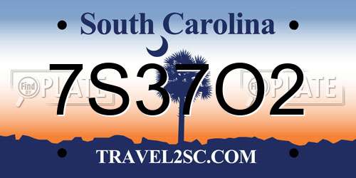 7S37O2 South Carolina License Plate