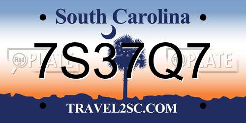 7S37Q7 South Carolina License Plate