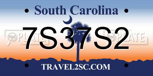 7S37S2 South Carolina License Plate