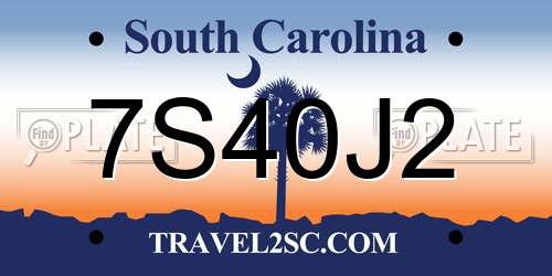 7S40J2 South Carolina License Plate