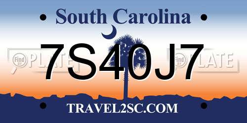 7S40J7 South Carolina License Plate