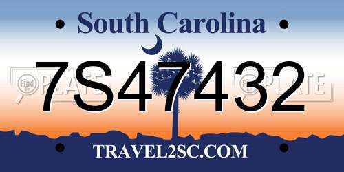 7S47432 South Carolina License Plate